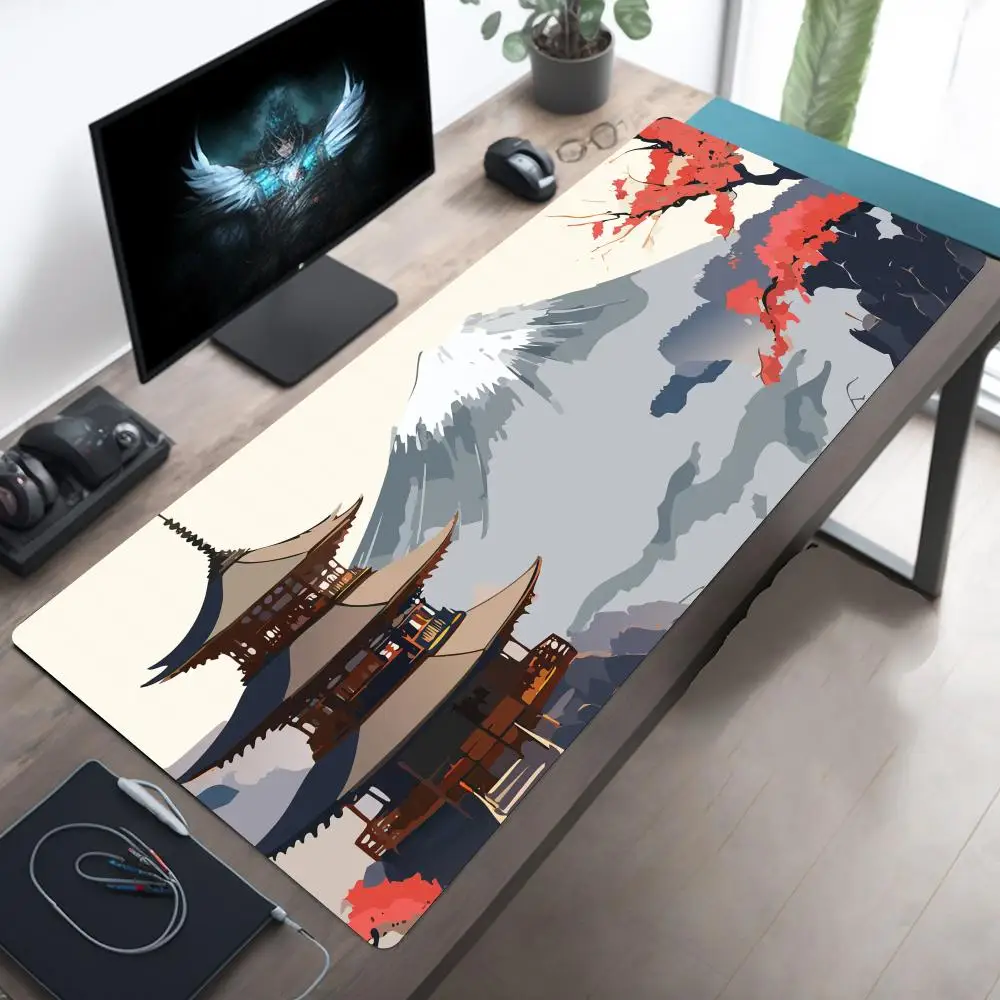 

Mount Fuji and cherry blossoms large Mouse Pad Desk Mat with Stitched Edge Non-Slip Durable pc accessories Gaming pad office rug