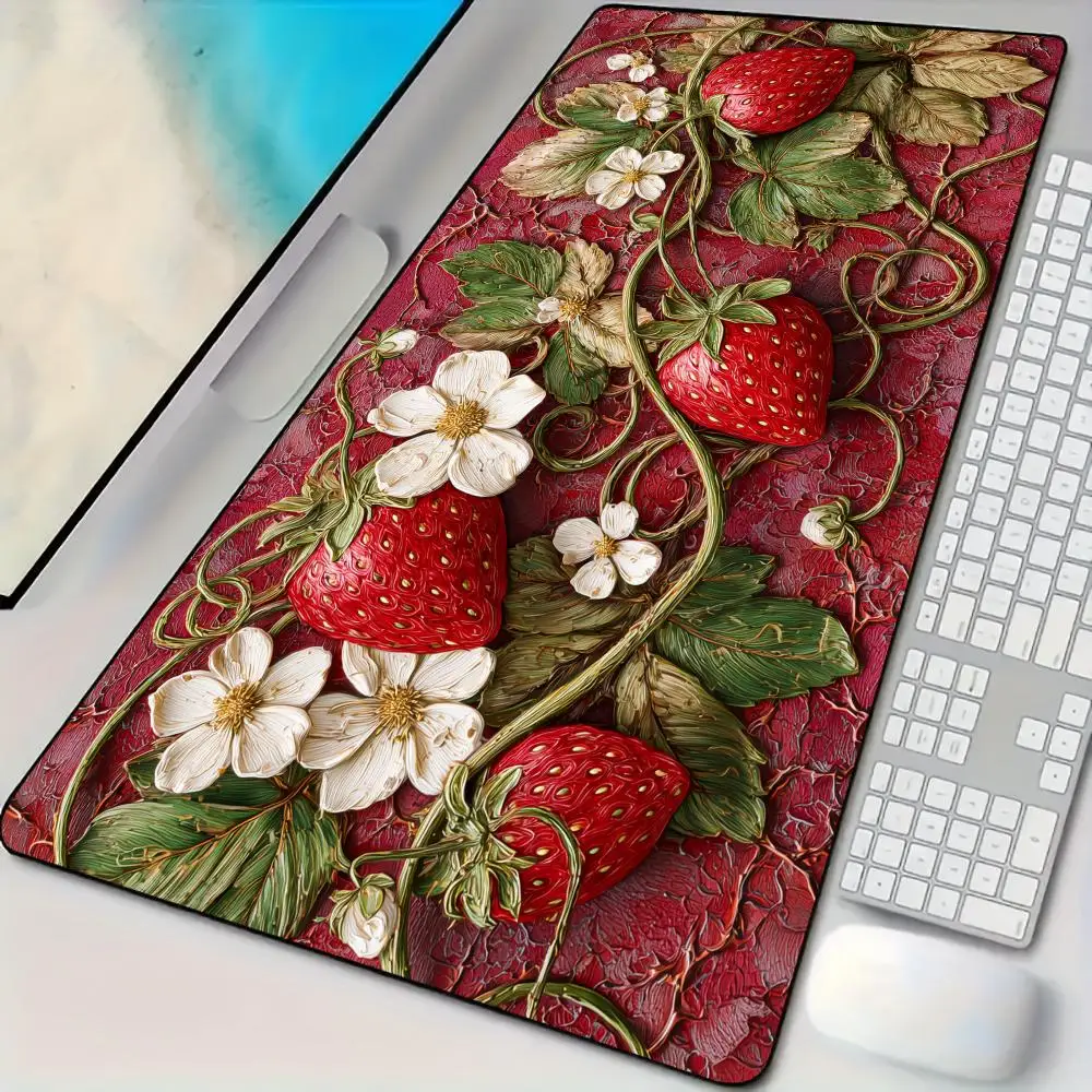 Cute strawberries and vines Mouse Pad Desk Mat Large Computer Office Carpet Mousepad Gamer Gaming PC Accessories Keyboard Rug