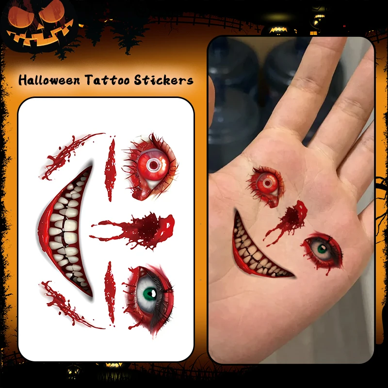 

Horrific Face, 1Pc Halloween Horror Makeup, Temporary Tattoo Stickers, For Parties and Halloween Role-playing, Suitable For Face