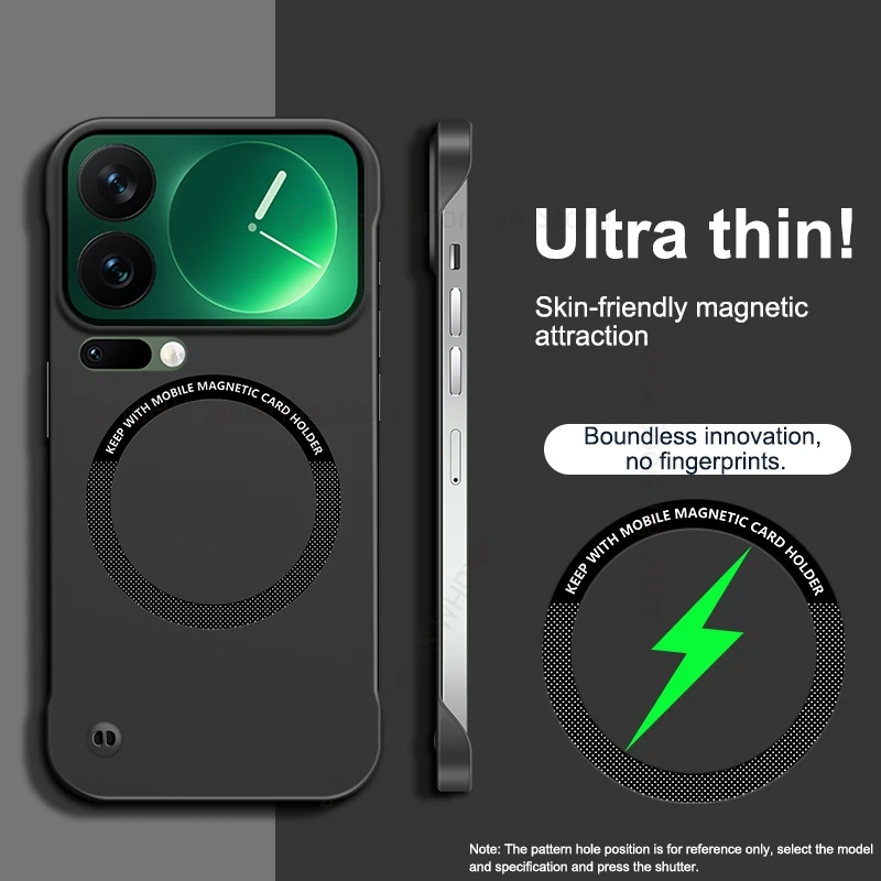 

Wireless Charging Phone Frameless Case For Xiaomi 17 Pro Max For Magsafe Magnetic Matte Cover For Xiaomi 15S 17 Pro 13 14 Ultra