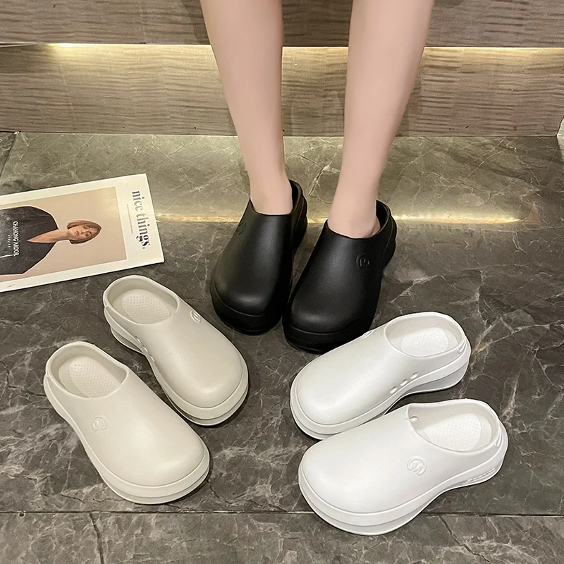 Baotou slippers women\'s summer new fashionable outdoor thick soled beach shoes indoor anti slip EVA lightweight half slippers