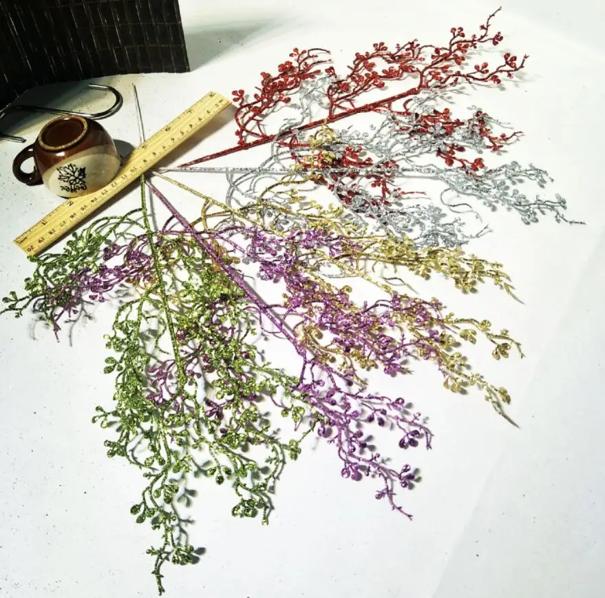 

20pcs 42cm Glitter Powder Leaf Branch Flower Arrangement For Christmas Party Tree Venun Hanging Decoration