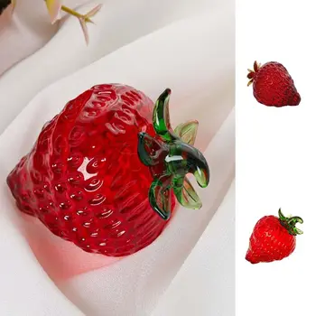 유리 레드 딸기 입상 크리스탈 과일 수집 아트 유리 미니어처 장식, 탁상 책상 문추 유리 홈 장식 
