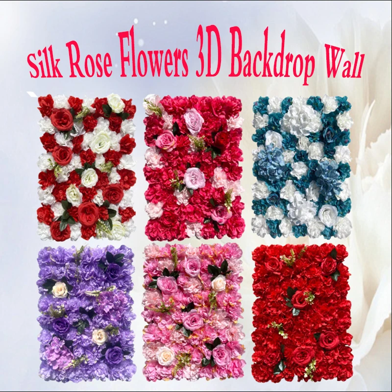 

Silk Rose Flowers 3D Backdrop Wall Romantic Wedding Decoration Artificial Flower Wall Panel for Home party Baby Shower Backdrops