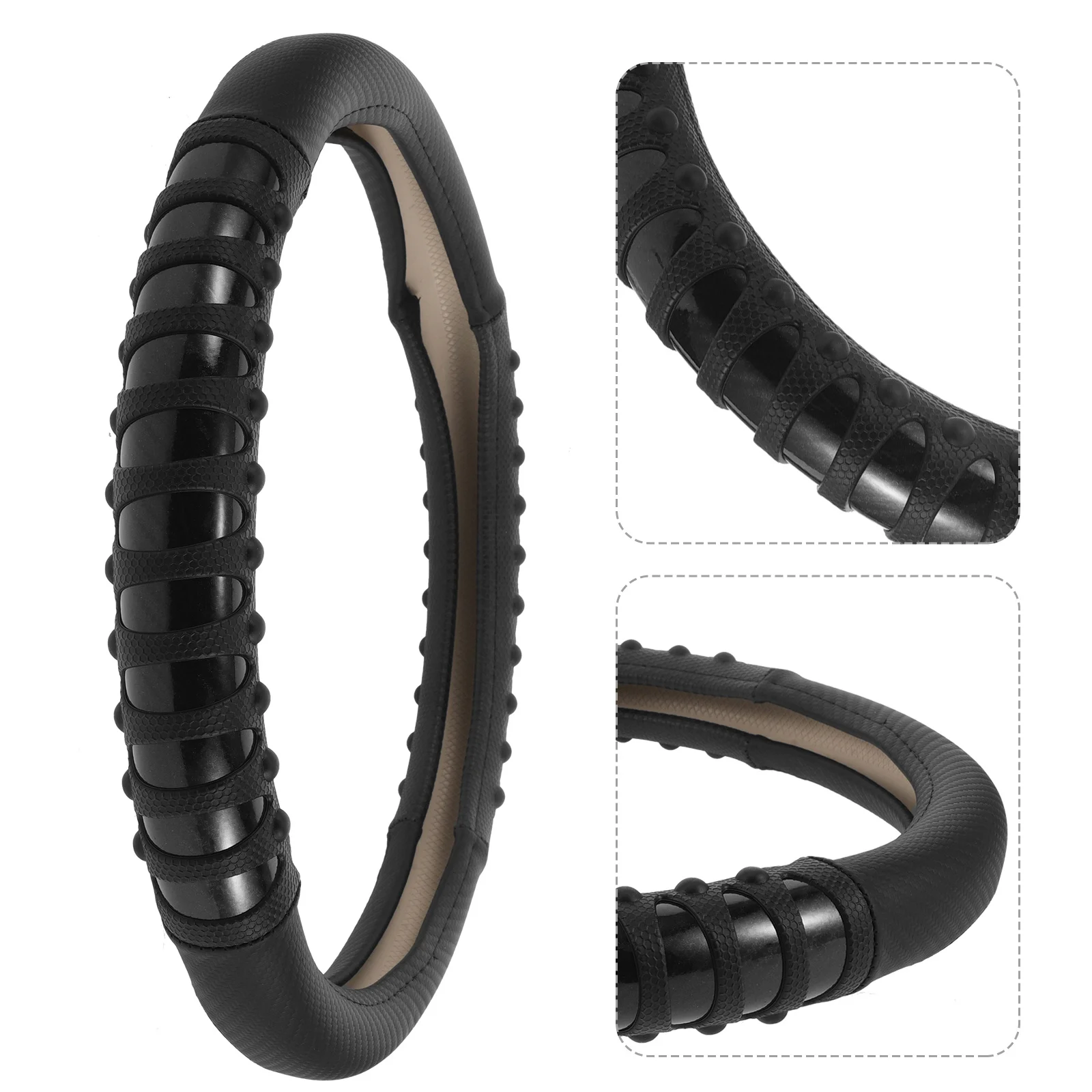 

Carbon Fiber Texture Fake Steering Wheel Cover Massage Studs Non Slip Universal Car Truck Suv Rv Black Steering Wheel