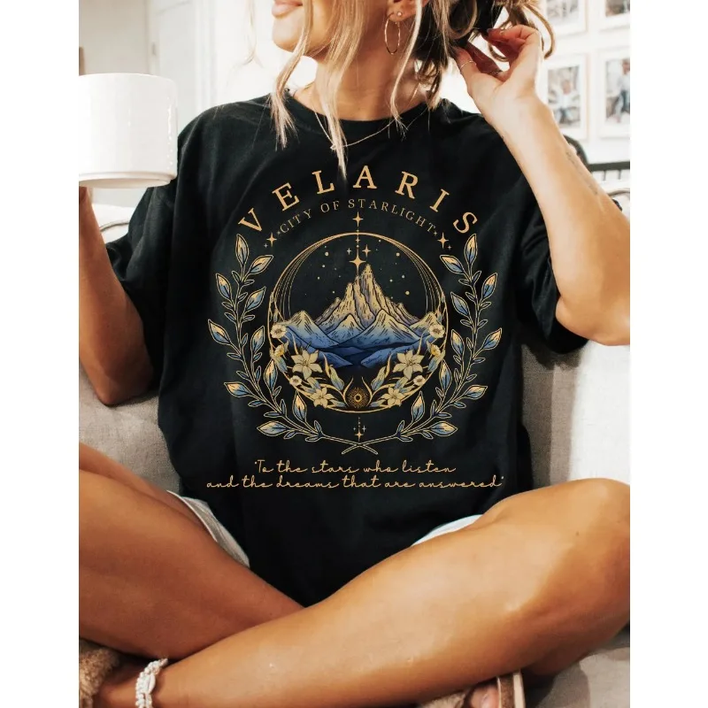 Conforto cores velaris cidade de luz das estrelas camisa-acotar noite tribunal t roupas gráfico camisa de manga curta masculino feminino toda a temporada