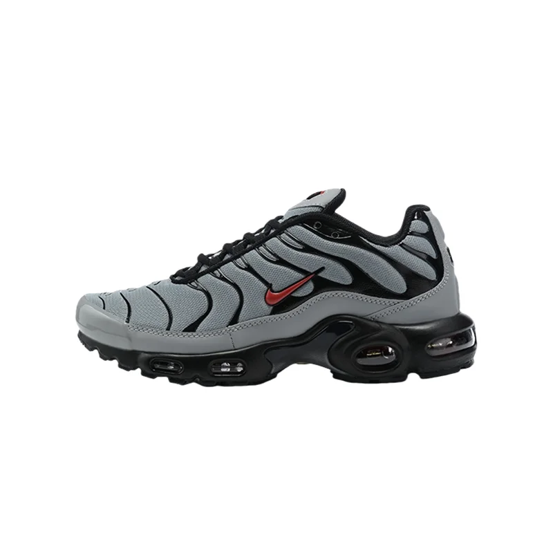 Nike Air Max Plus Classic Casual Fabric Anti Slip, Shock Absorbent, Durable Low Cut Sports Running Shoes for Men, Grey Black