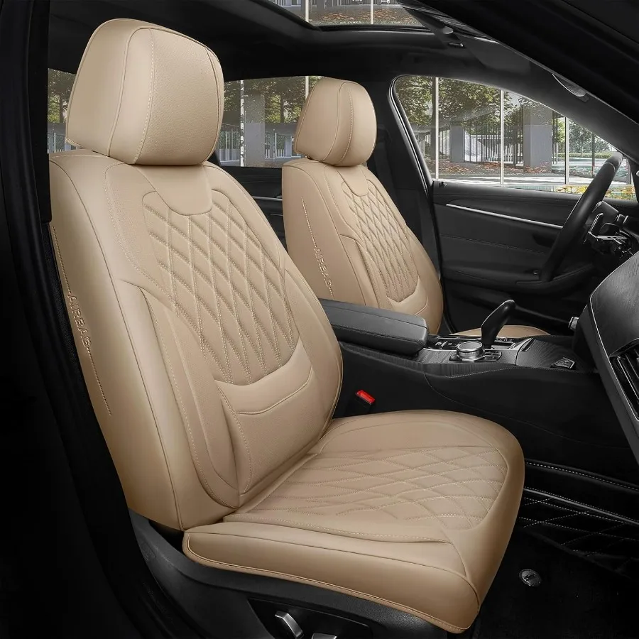 Front Car Seat Covers Luxury Breathable Waterproof Faux Leather Car Seat Cushion Protector with Lumbar Support Universal Fit fo