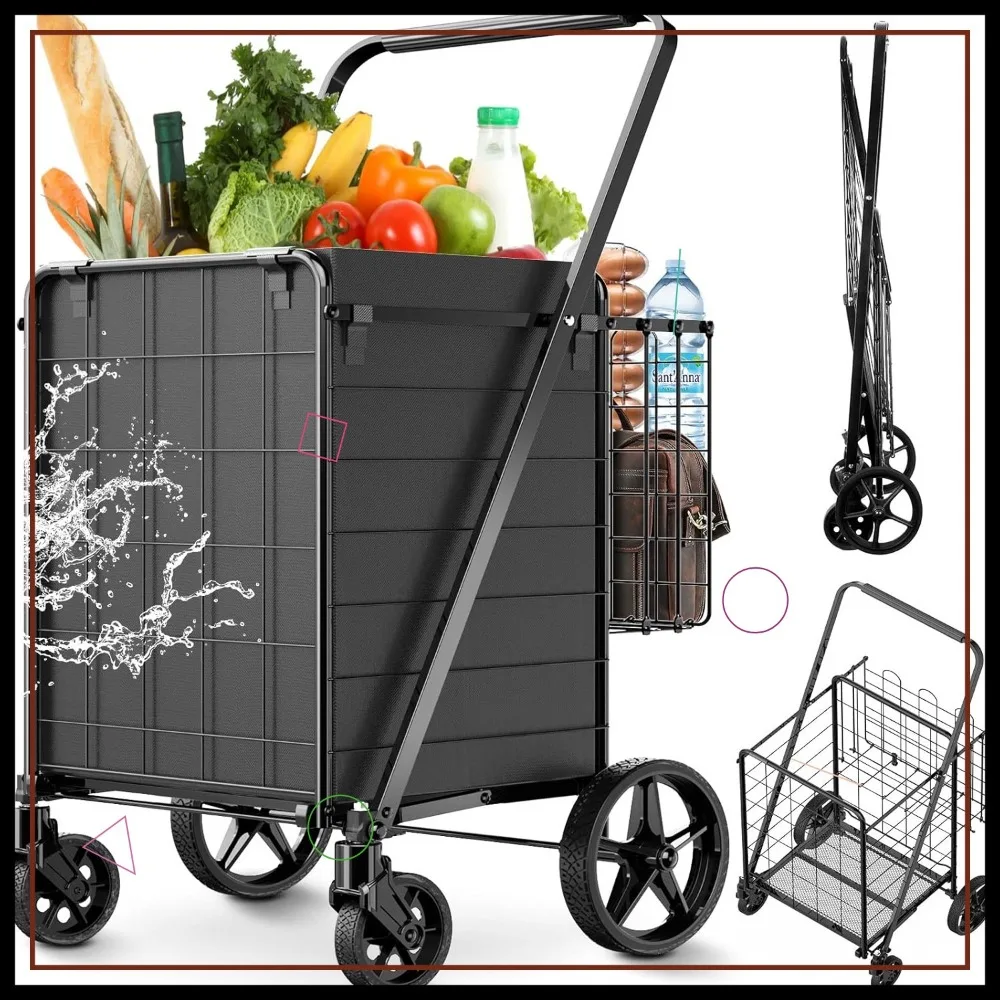 

Heavy Duty Folding Shopping Cart with 330LBS Capacity, Waterproof Liner, and 360° Wheels for Groceries and Laundry
