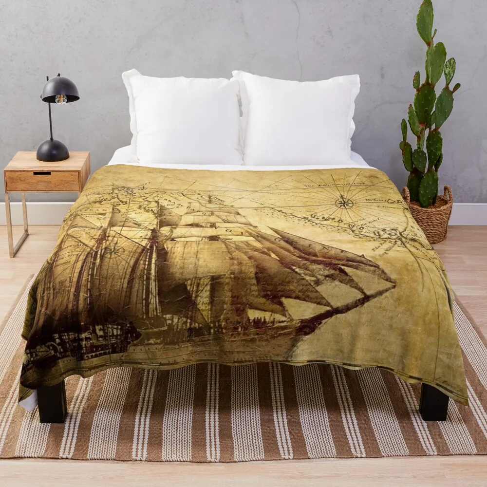 

Vintage ship map Throw Blanket Soft Plaid Blanket Sofa Hair Blanket Luxury Thicken Blanket