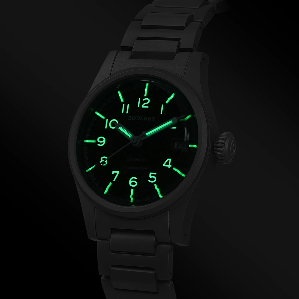 Boderry LANDMASTER Field Relógios Titânio Automático Seiko NH35 Movimento Esporte 100M À Prova D \'Água Relógio de Pulso de Mergulho Ao Ar Livre Mens