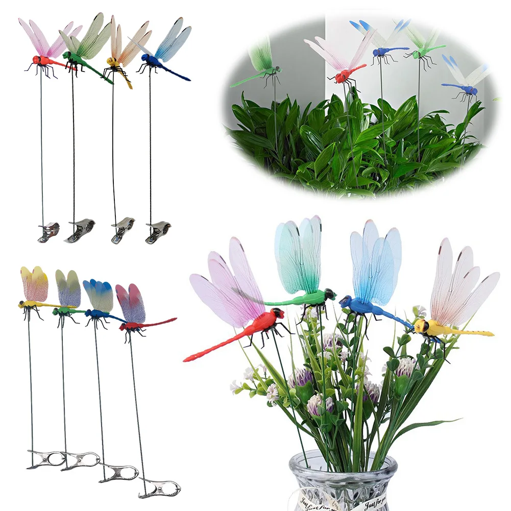 4Pcs Simulated Dragonfly Rod Clip DIY Fake Dragonfly Insect Repellent Outdoor Hanging Ornaments Dragonfly Clip Home Garden Decor