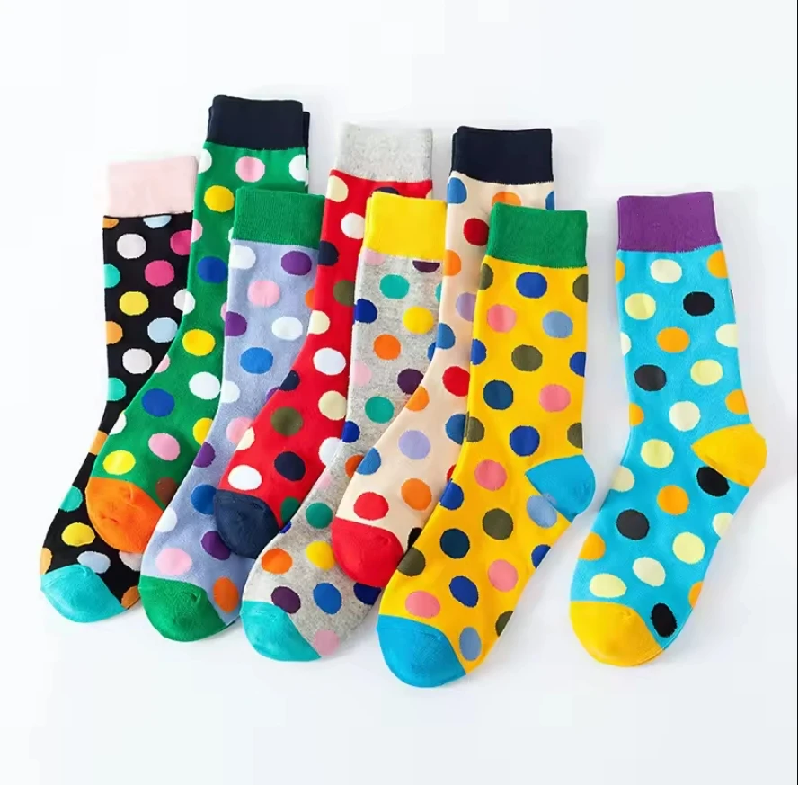 8 Pairs Dot Socks Mid Calf Socks Men and Women Autumn Winter Cotton Casual Funny Party Crew Socks S11