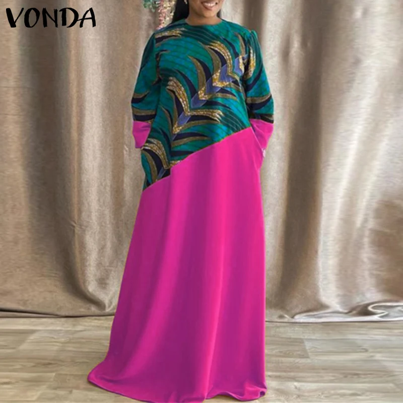 

VONDA Vintage Printed Women Maxi Dress 2025 Bohemian Patchwork Party Sundress Casual Loose Long Sleeve Robe Vestidos Oversized