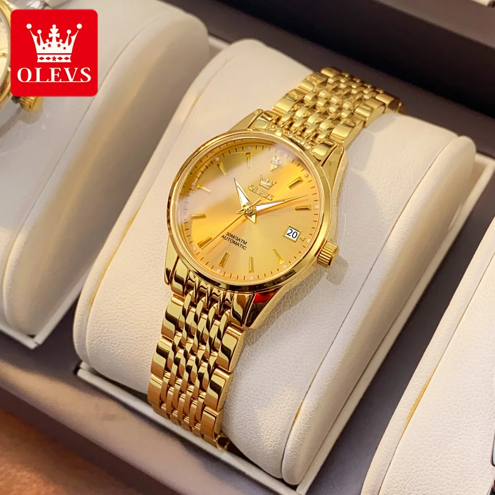 OLEVS Brand Luxury Mechanical Watches Women Fashion Gold Stainless Steel Ladies Automatic Watch Waterproof Watch for Women