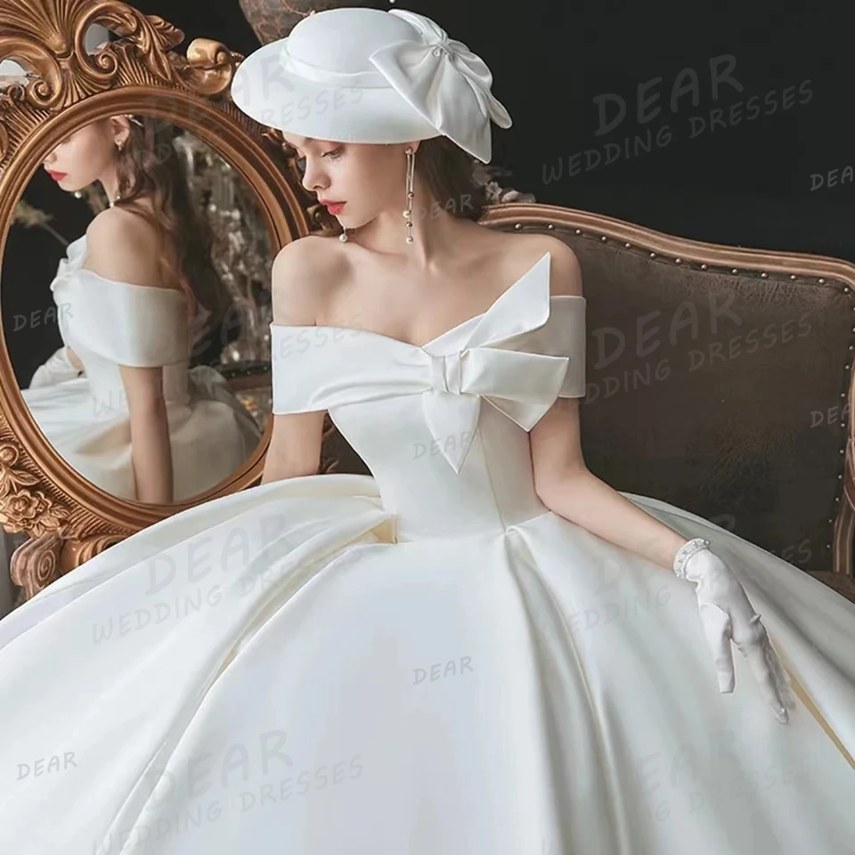 Abiti da sposa moderni in raso A pieghe da donna una linea Sexy con spalle scoperte per abiti da ballo da sposa abiti eleganti con lacci senza schienale