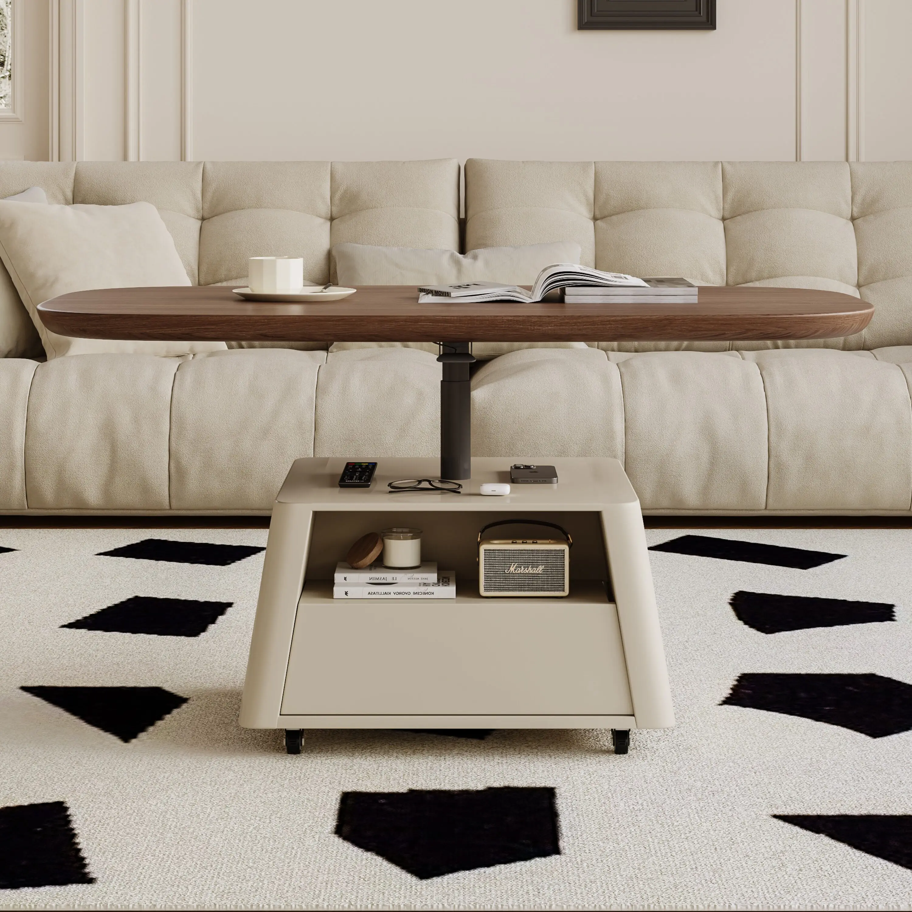 Multifunctional movable tea table with wheels, living room home high-end tea table