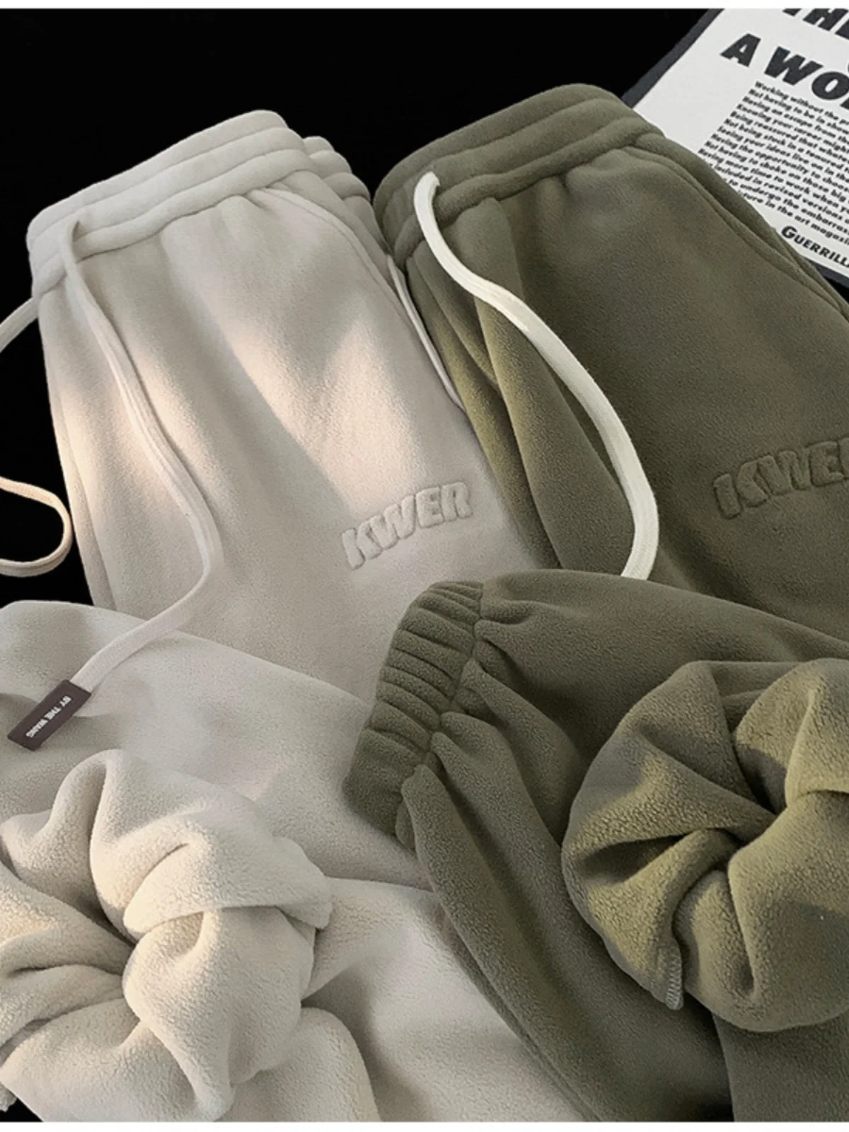 

Мужские двусторонние флисовые спортивные брюки свободного кроя для осени и зимы, утепленные, в американском стиле, с манжетами, повседневные, свободного кроя