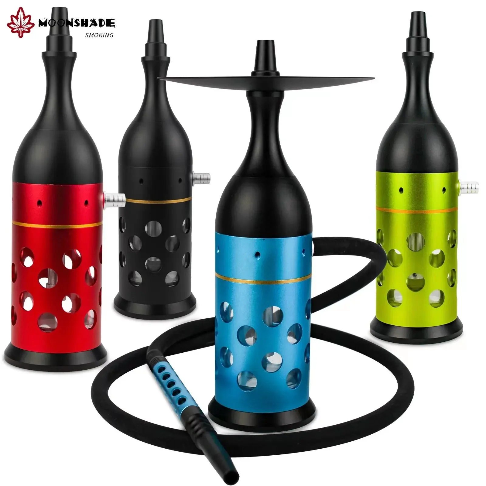 

MOONSHADE Wine Bottle Hollowed Out Style Hookah Set with Led Light Red Clay Bowl Water Pipe Narguile Completo Smoking Accessorie