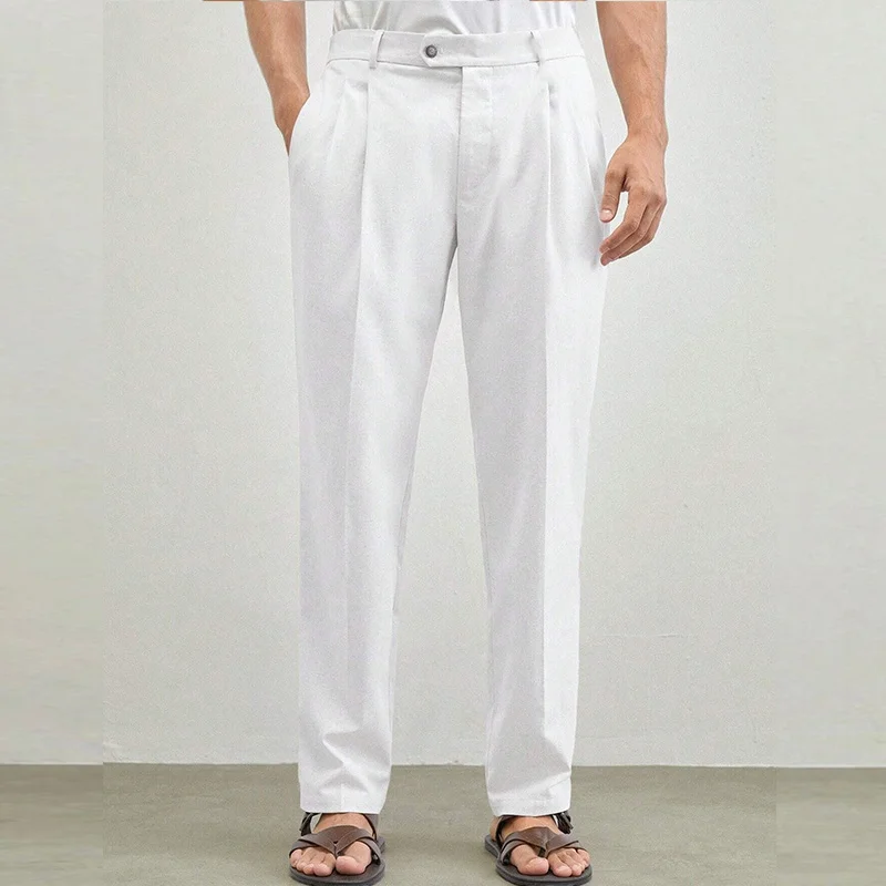 

Linen Suit Pants Men's White Cotton and Linen Casual Pants Breathable Suit Pants Straight Large Size Spring and Summer Nine-Point Pants for Men