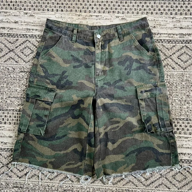 Y2K Fashion New Oversized Pocket Tooling Camouflage Loose Denim Shorts Unisex Gothic Punk Hip Hop Fashion Casual Joker Couple view 5