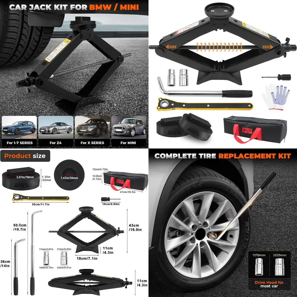 

3-Ton Capacity Scissor Jack Kit with Rubber Pads, Car Tire Repair Kit, Telescoping Lug Wrench Set for Tire Changes