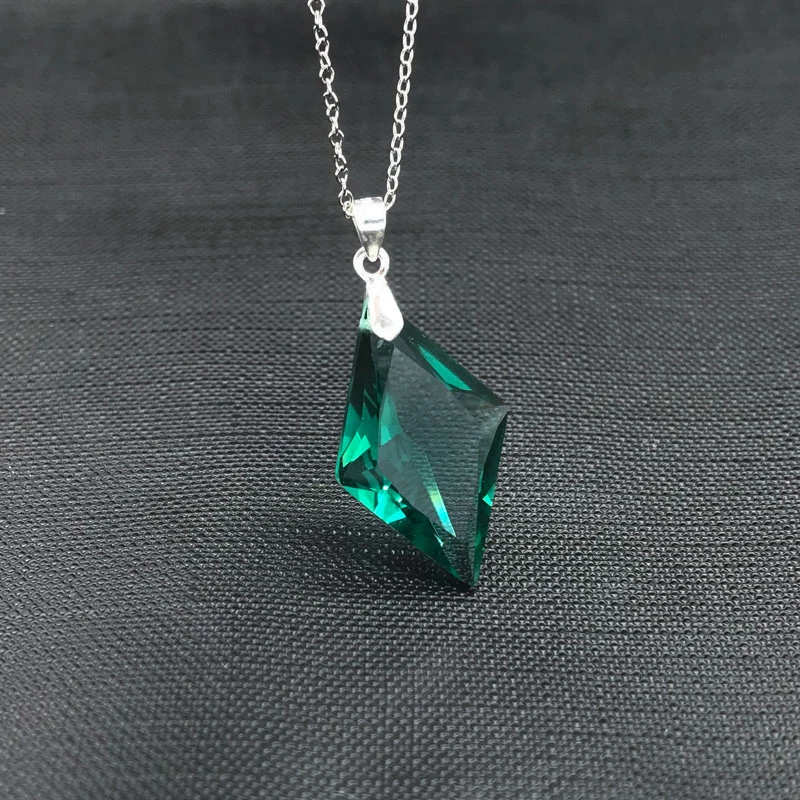 

FFGems Rhombus 25mm Green Crystal 100% Silver 925 Pendant with Chain Big Loose Gemstone Fine Jewelry For Women Girl Gift Box