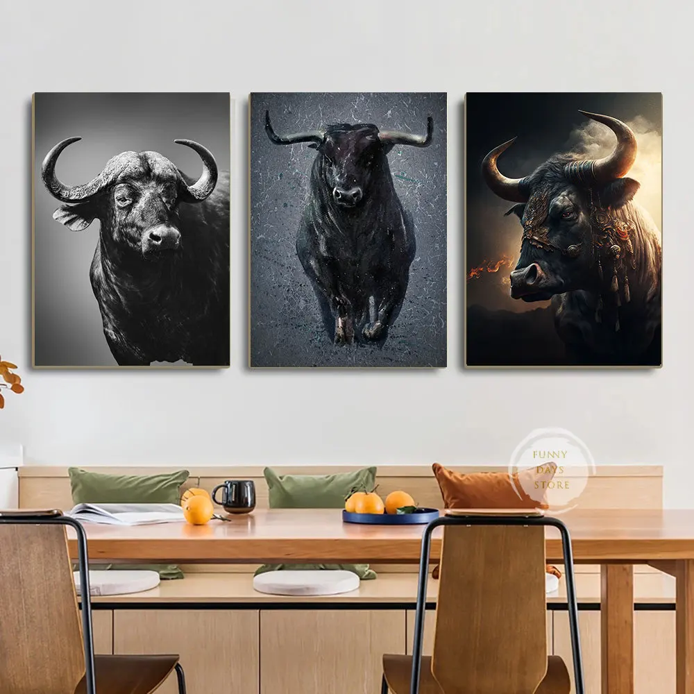 Nature Animal Buffalo Yak Print Nordic Poster Canvas Painting Brown Highland Cow Bull Wall Art Living Room Pictures Home Decor