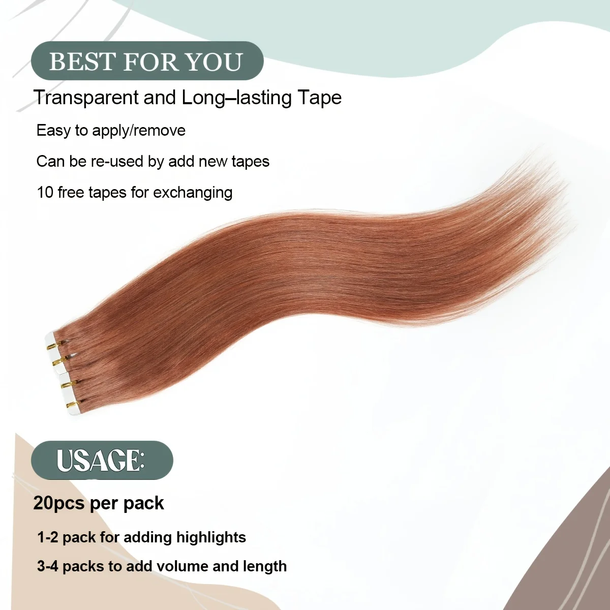 Tape In Extensions Reddish Brown,silver Color 20pcs 100% Remy Human Hair Seamless Pu Skin Weft 18\