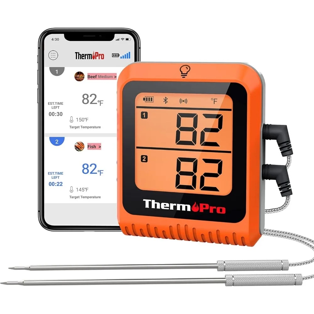 

Wireless Meat Thermometer with 2 Probes, Bluetooth for Grilling Smoking BBQ Oven, Rechargeable Digital Cooking Tool