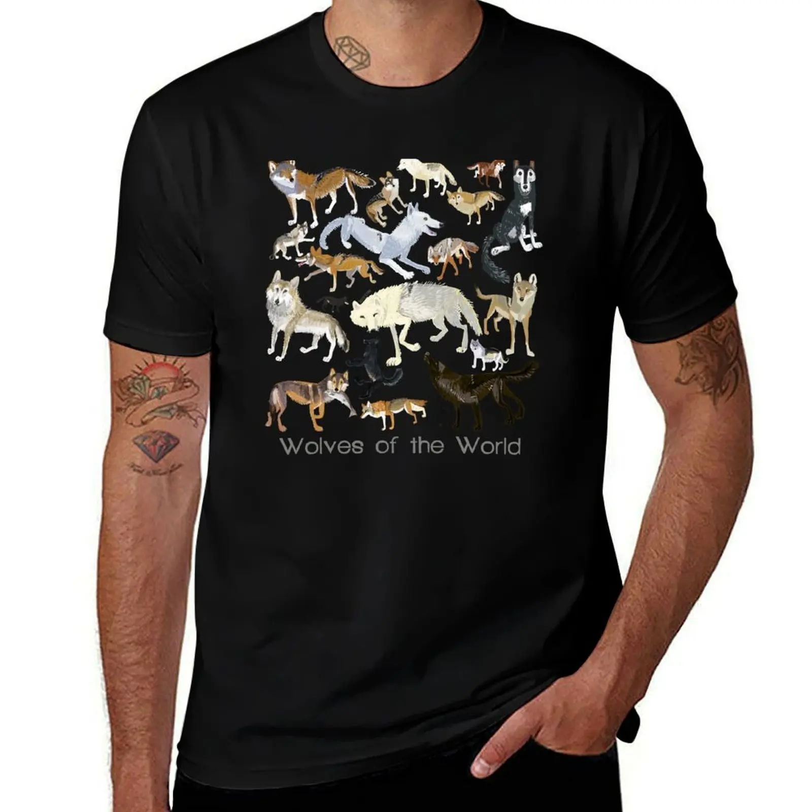 Wolves of the World (Green pattern) T-Shirt Casual Lightweight Short Sleeve Top T-Shirt