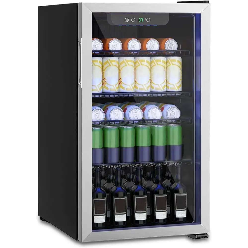 

Portable Mini Beverage Refrigerator with Digital Display, Removable Shelves, and Reversible Glass Door for Soda, Wine, and More
