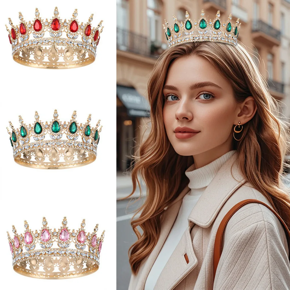 Luxury Baroque Circular Crown Alloy Tiara For Bride Wedding Headpiece Crystal Hair Ornaments Birthday Party Headwear