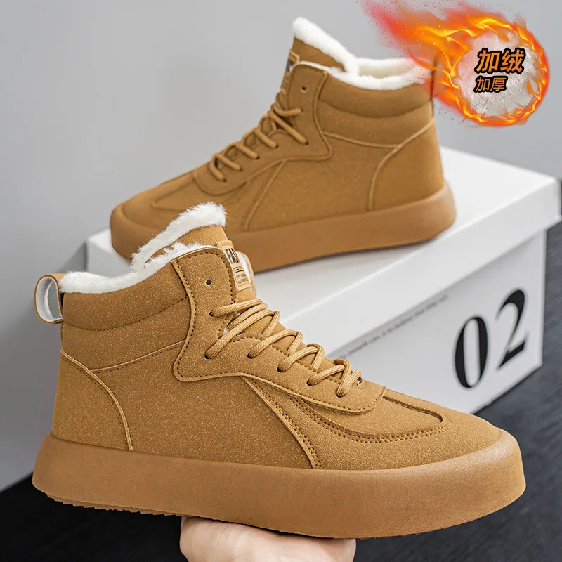 

Модные стильные теплые мужские высокие хлопковые туфли на толстой подошве, модные универсальные удобные плюшевые зимние короткие ботинки в стиле ретро, зима 2023 г.