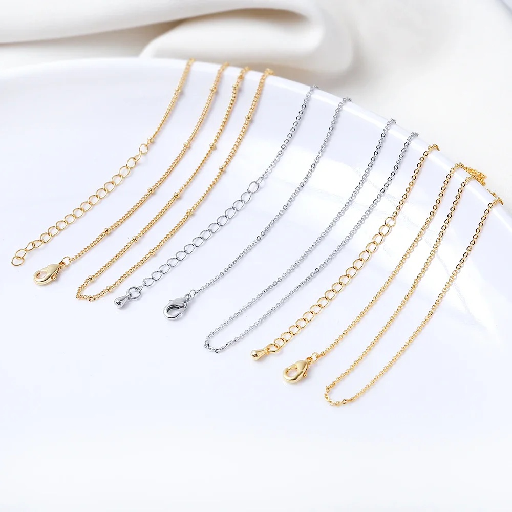 2Pcs Real Gold Plated Satellite Beaded Chain Necklace Cute Dainty Thin Chain Hypoallergenic Nickel Free Women Jewelry Making