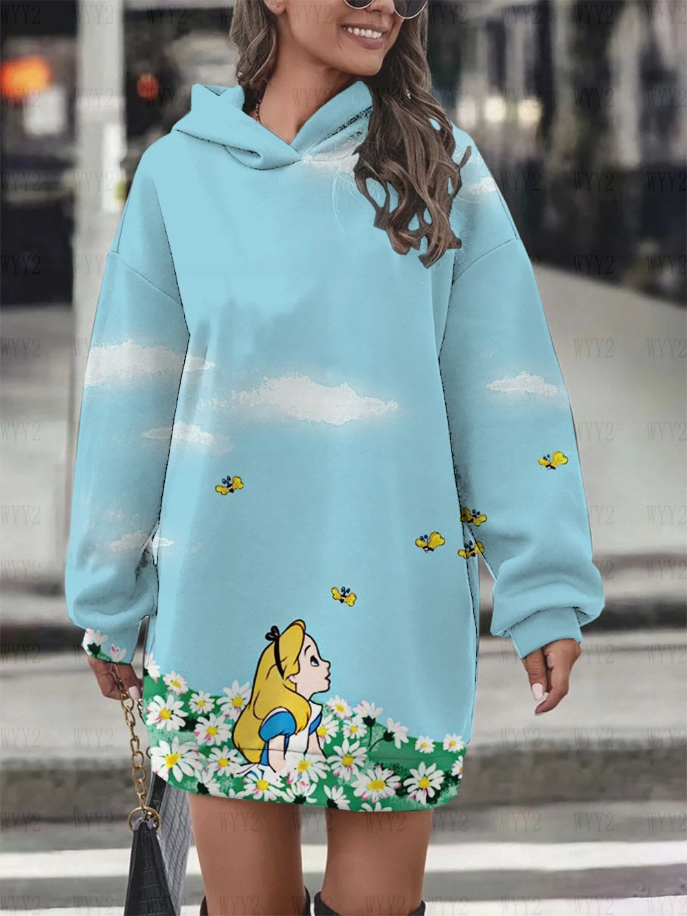 Disney Alice in Wonderland Print Hoodie Dress Sweatshirt Pullover Casual Simple Street Style Clothes Style Women\'s Tops