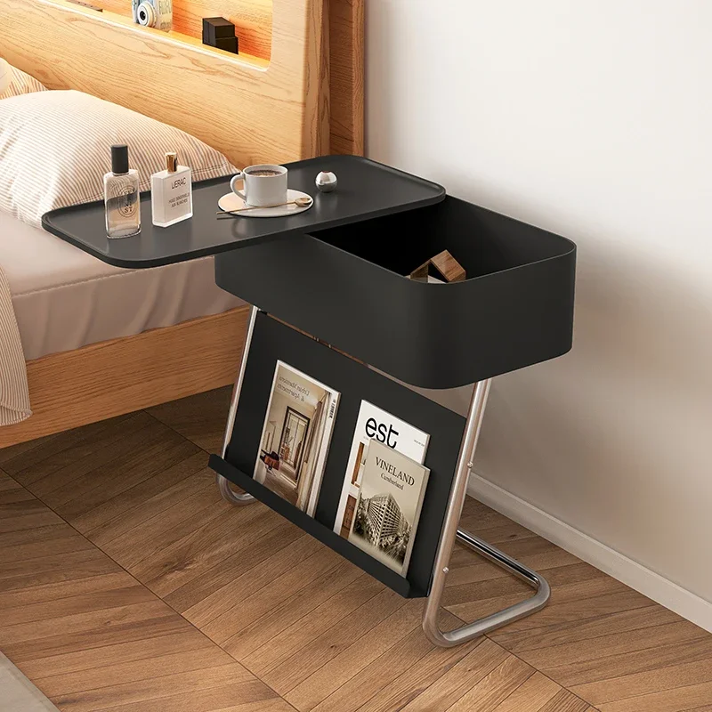 Black Stainless Steel Bedside Table, Sofa Edge, Narrow Cabinet, Shelf, Bookshelf Storage, Movable Bedside Cabinet