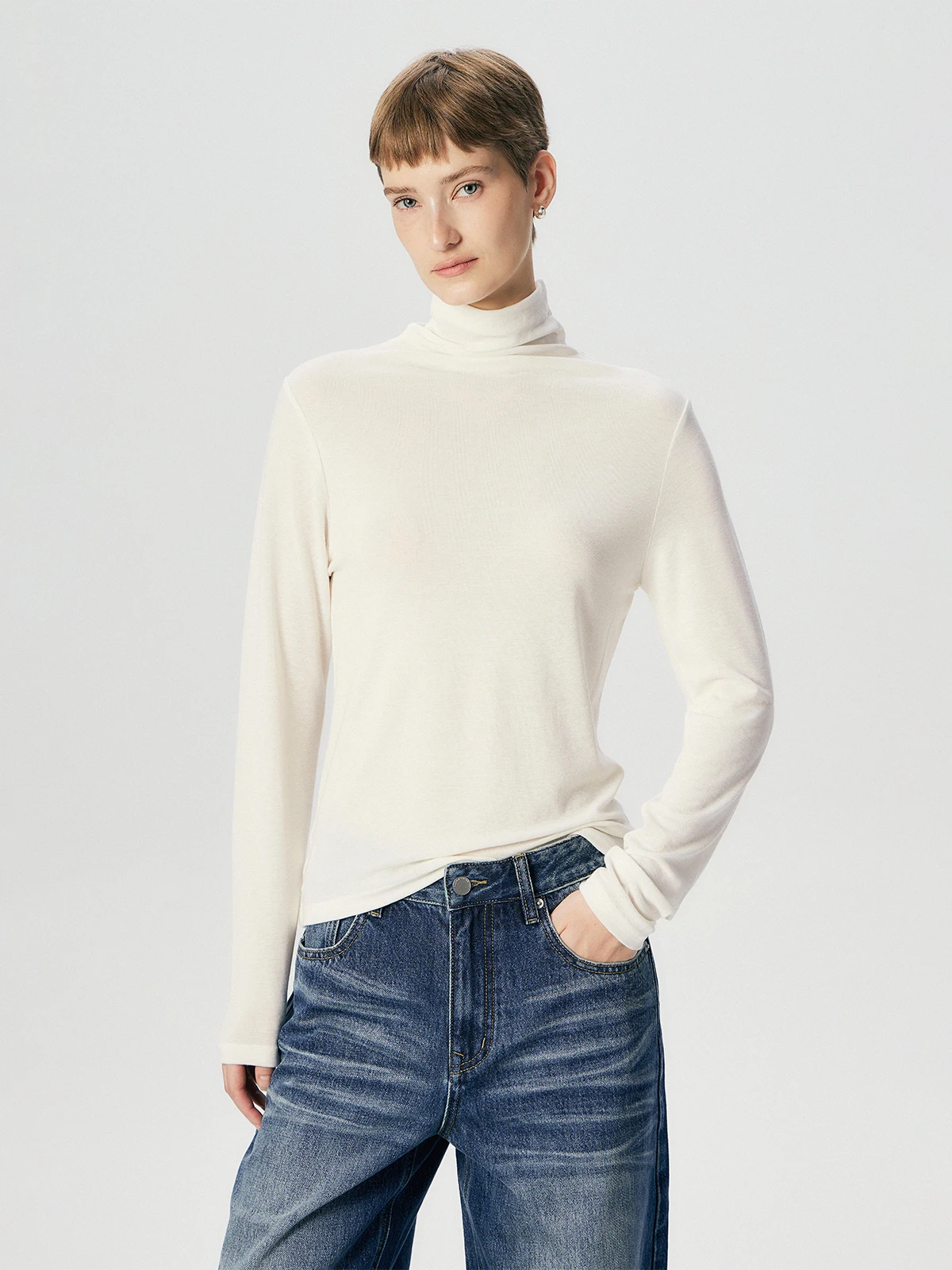 

Thoransaura Женская трикотажная шерстяная футболка с высоким воротником Slim Fit Base irt Long Sve Regular Oulder T-shirt Casual Sle Faionable