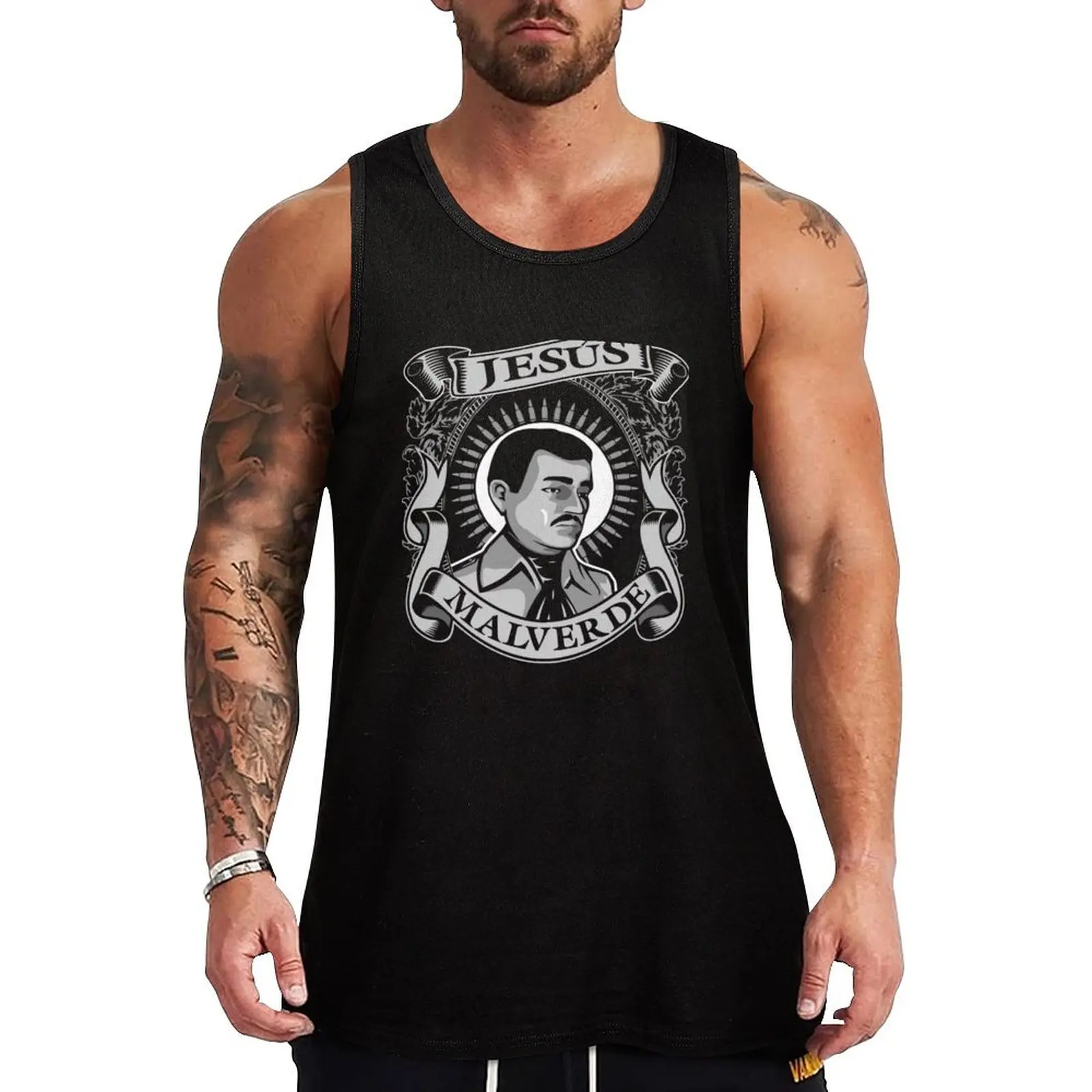 

Jesus Malverde Mexican Hero Angel Of The Poor Tank Top bodybuilding men Men's gym articles