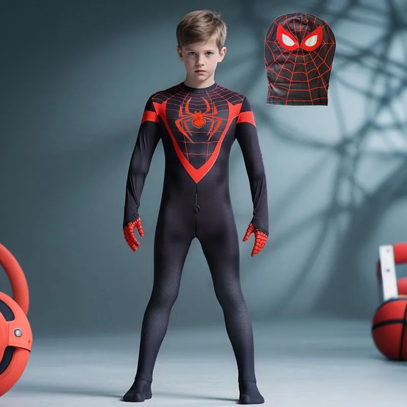

Новый комбинезон «Человек-паук», костюм на Хэллоуин, костюм супергероя для косплея с маской для вечеринки, сетчатое праздничное платье с принтом