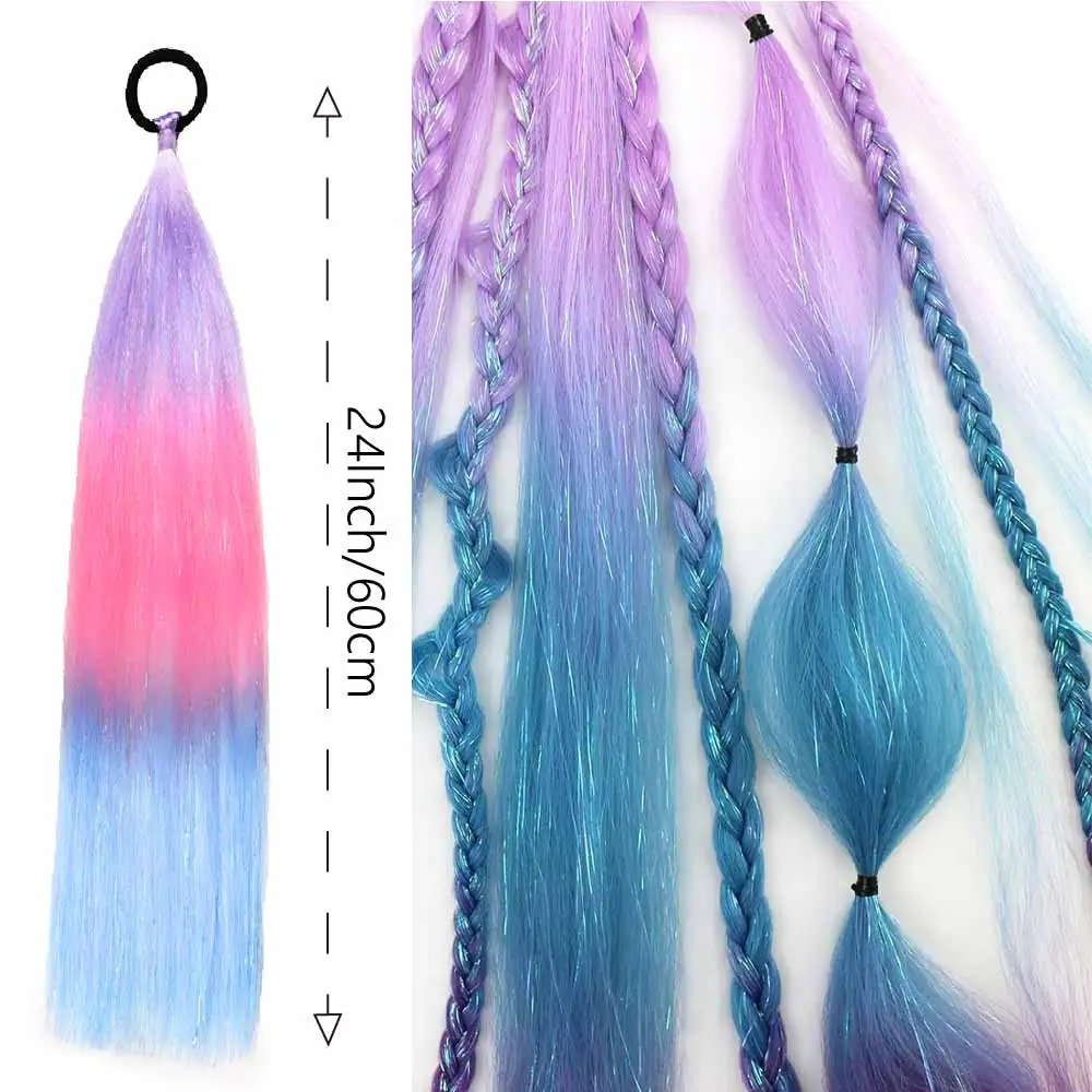 Peruca de rabo de cavalo sintético Jumbo com ouropel, extensões do cabelo, cabelo brilhante Y2K, tranças DIY, 26"