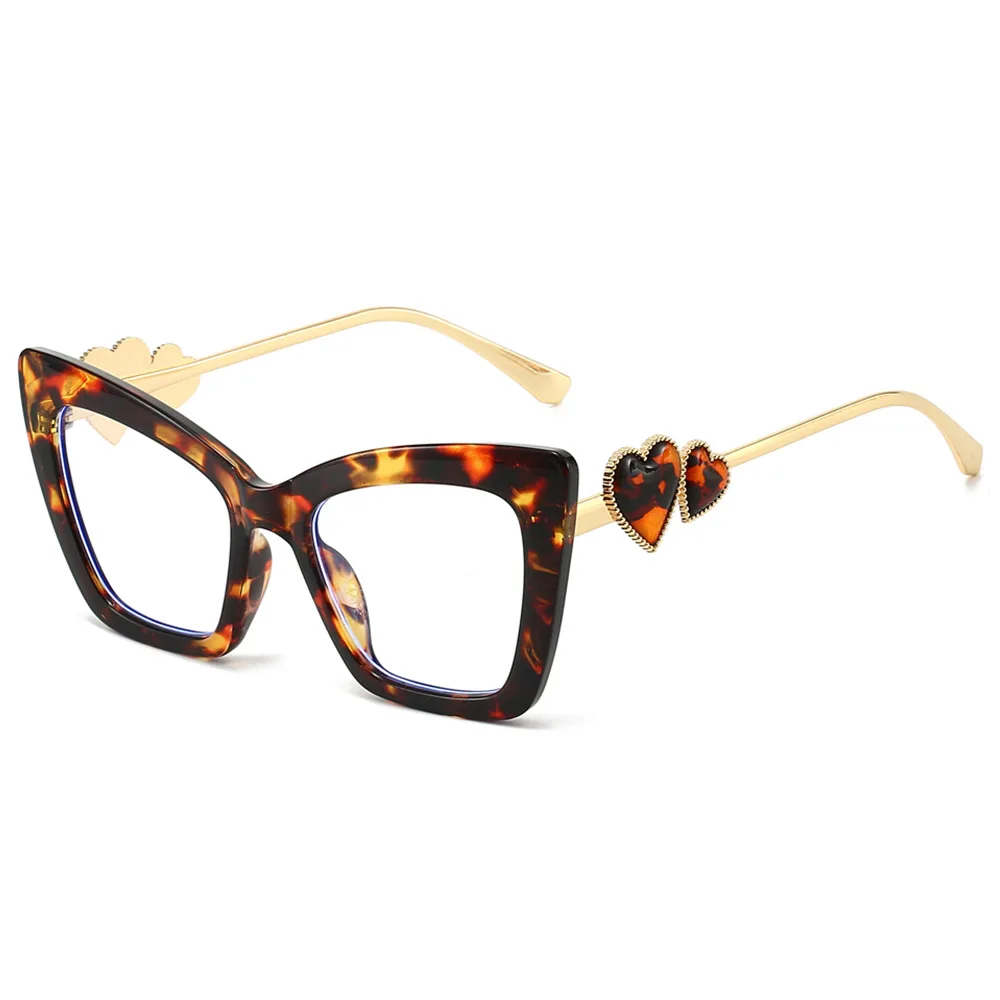 Ins Fashion Blue Light Blocking Glasses Women Large Frame Cat Eye Heart Decoration Blogger Styles Eyeglasses Frames