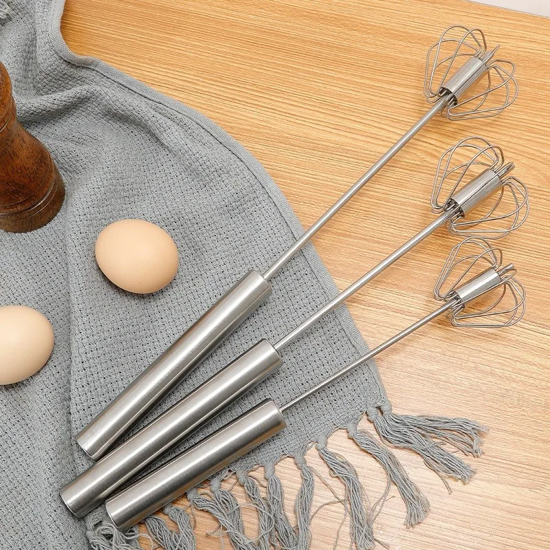 

Stainless Steel Push Whisk Self Turning Hand Mixer Spring Powered Egg Beater No Battery Easy Clean for Baking Cooking Kitchen