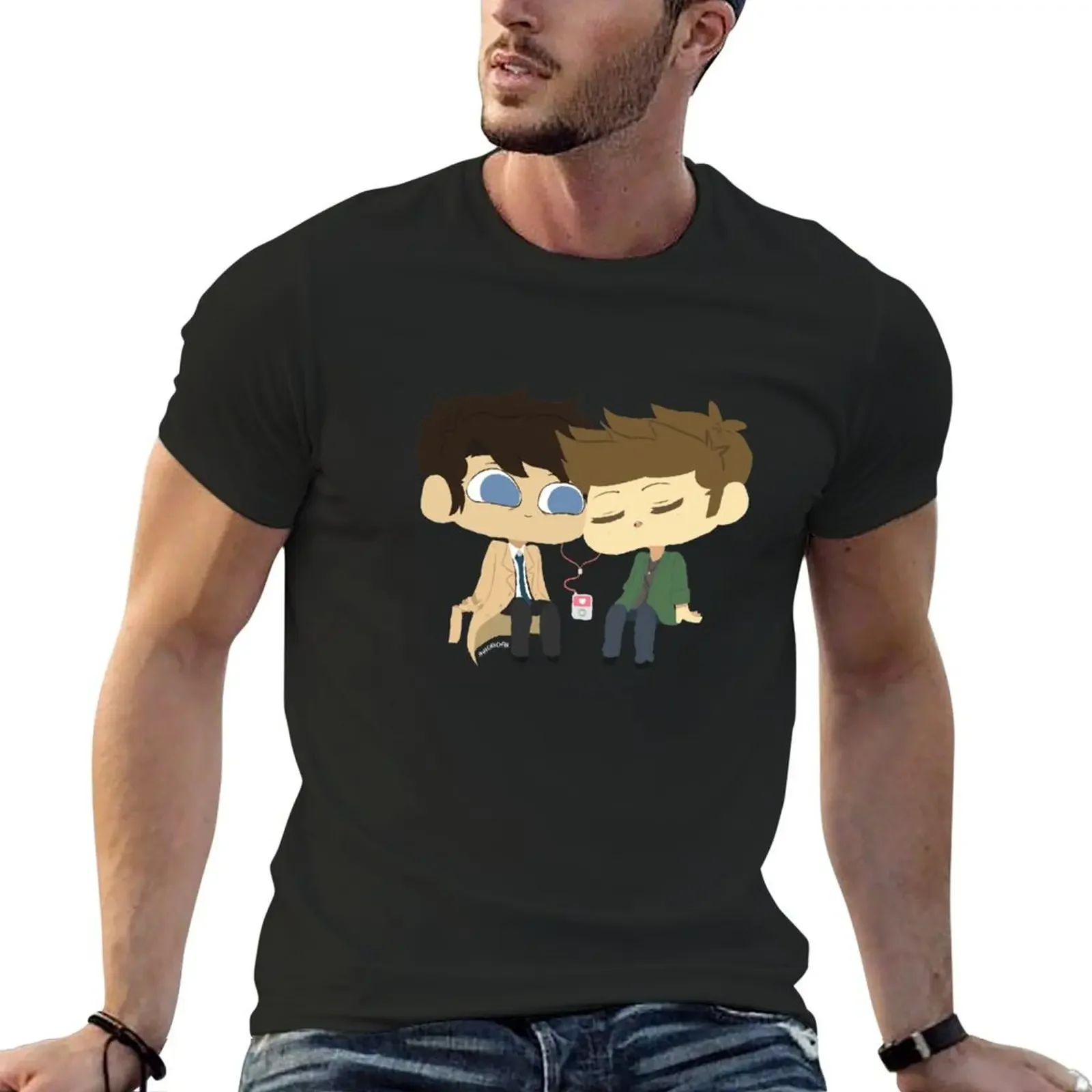 Destiel + Earphones T-Shirt graphic t shirts quick drying cute clothes boys whites mens shirts graphic tee