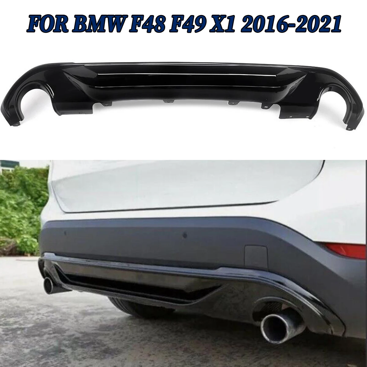 

For BMW F48 F49 X1 M Performance Style Gloss Black Rear Bumper Diffuser 15-2021