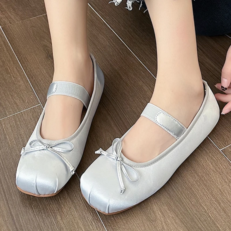 Shoes for Women 2023 New Summer Slip on Bow Tie Ballet Breathable Flat Shallow Soft Sole Loafers Light Casual Shoes Ladies