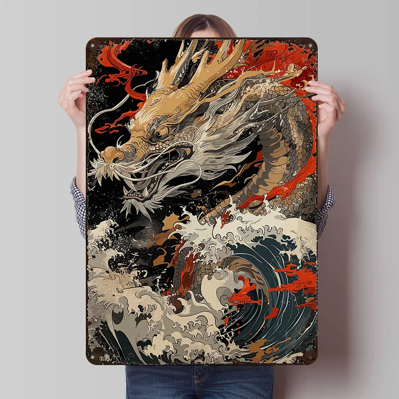 Magischer Fantasy-Drache Rotes Blechposter Individualisierte Wandkunst Vintage Metallschilder Retro-Platten für Raumdekorationen Maßgefertigte Platte
