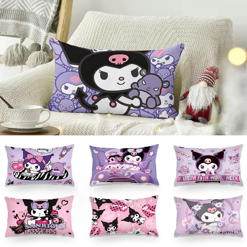 Cartoon Sanrios Kuromi Double-sided Printing Rectangle Pillow Case Bedside Pillowcase Sofa Cushion Cover Room Home Decoration
