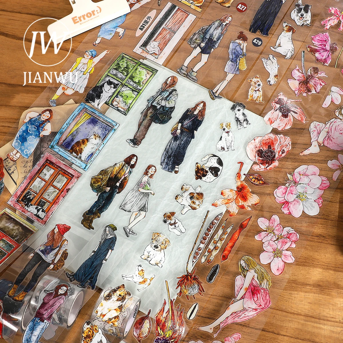 JIANWU 500cm/600cm Kawaii Girl Character Flower Landscaping Material Collage PET Tape Creative DIY Journal Stationery