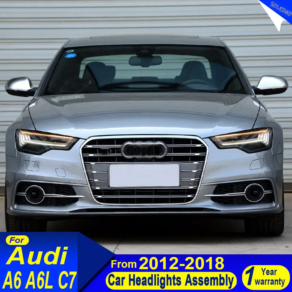 

Автомобильные фары для Audi A6 2012-2018 C7 Upgrade A6L, полностью светодиодные фары DRL, динамический сигнал дальнего ближнего света, аксессуары